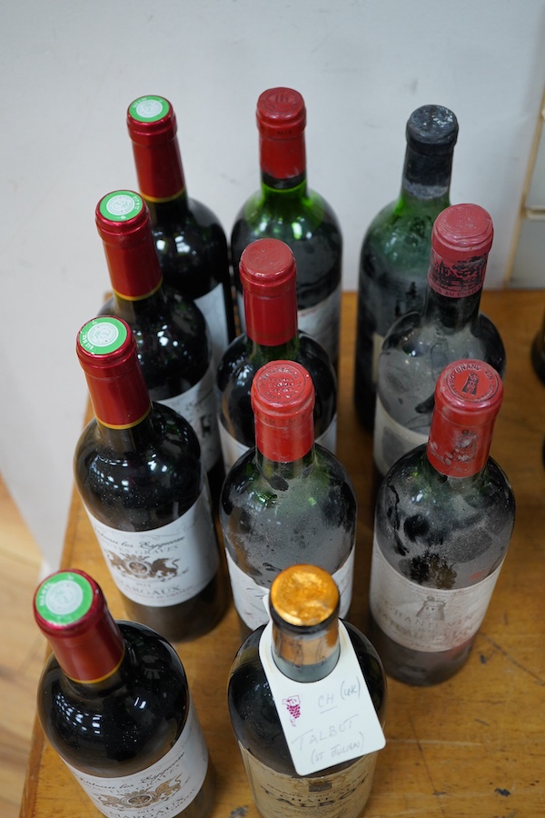 Eleven bottles of red wine including; Grand Vin du Chateau Latour 1973, Chateau Lafite Rothschild 1965, Chateau Talbot Medoc 1957, four bottles of Chateau les Eyquem Margaux 2014, two bottles of Chateau Cissac 1976, etc.